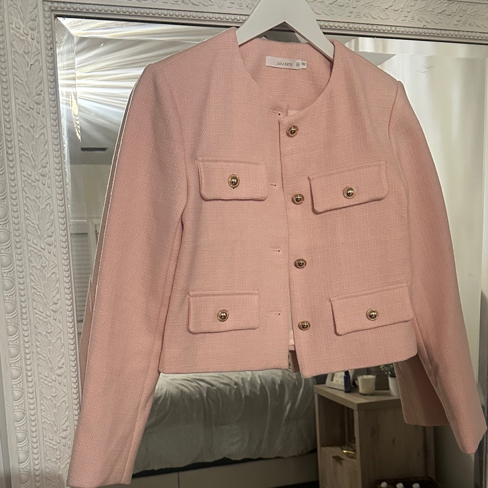 Blush Pink Blazer with Gold Accents